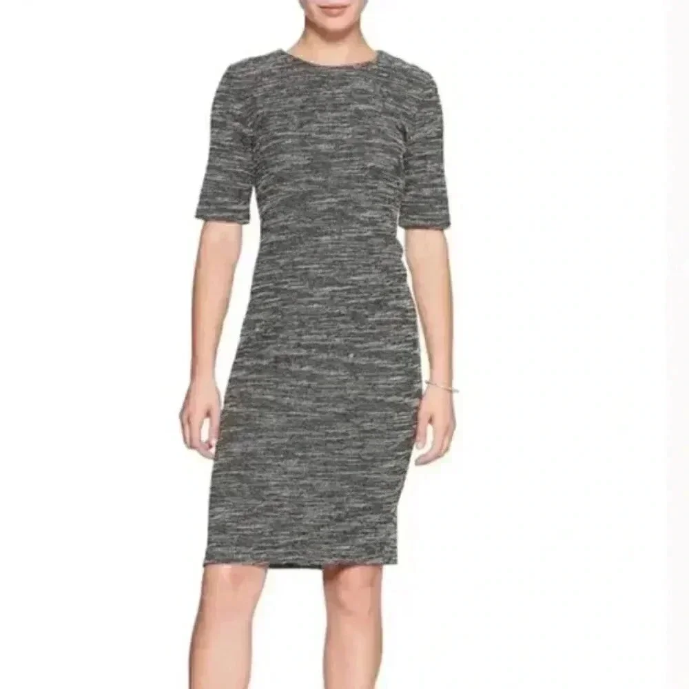 Banana  Republic Boucle Sheath Dress Size 6 Petite Black White - Picture 2 of 13